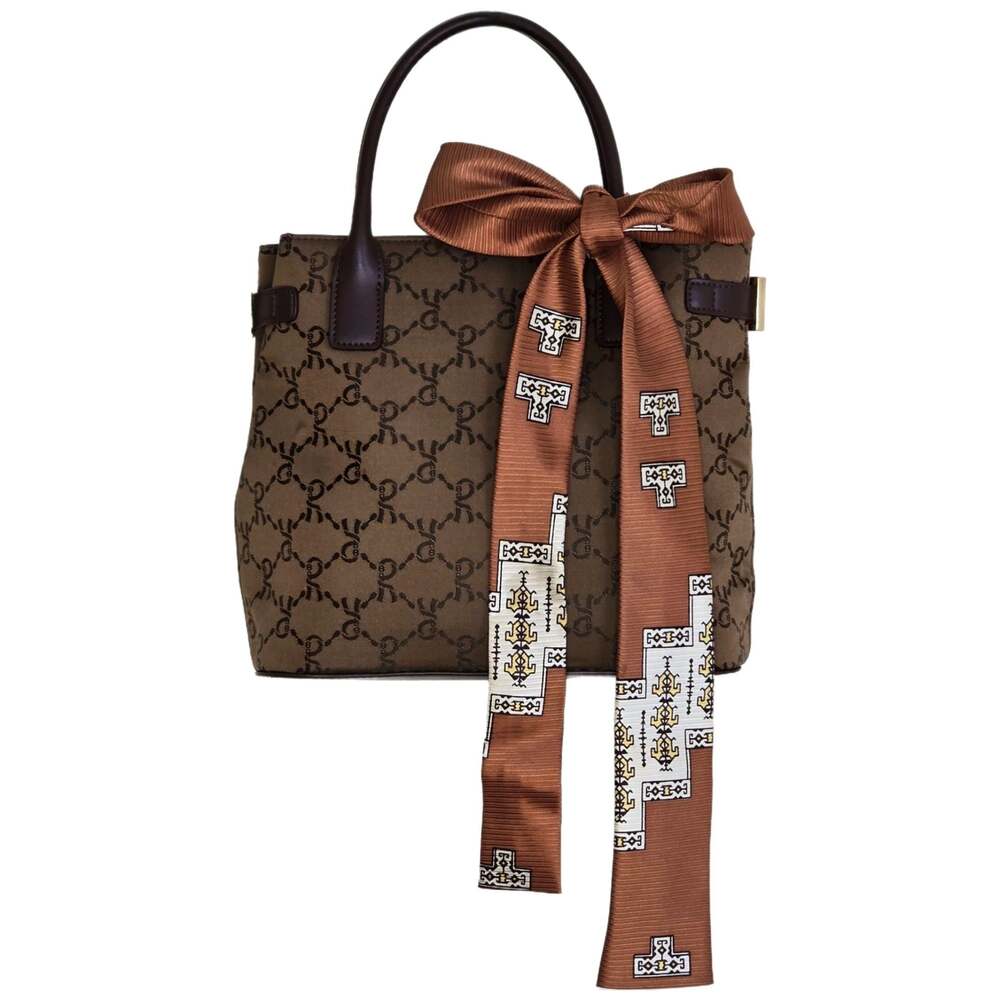 Roberta di Camerino Monogram Pattern Small Tote Handbag with Ribbon Scarf